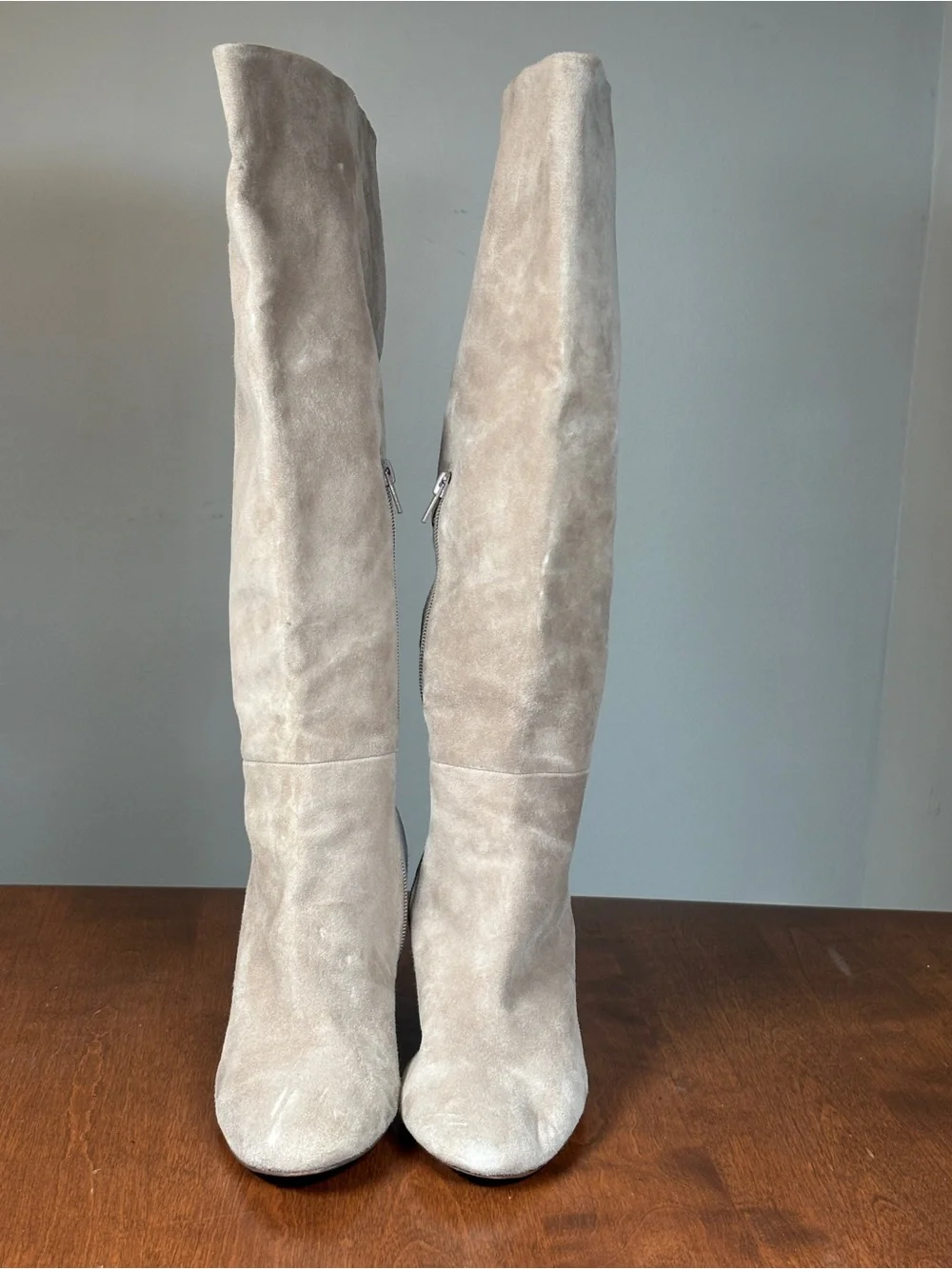 Charles David Over-the-Knee Suede Boots in Light Taupe